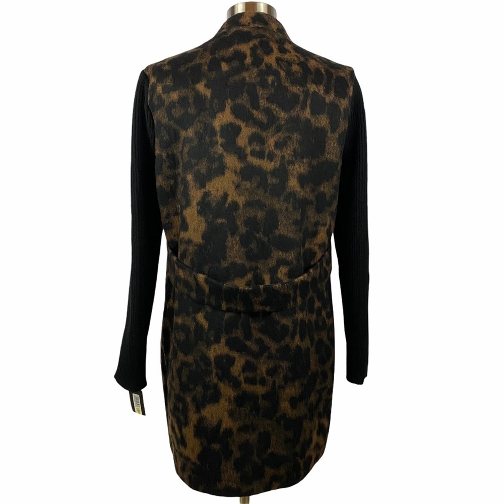 KENNETH COLE NEW YORK Rib Sleeve Leopard Coat M - Picture 4 of 11